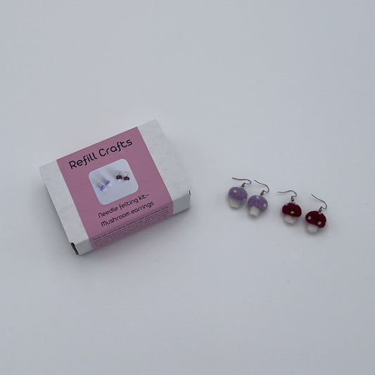 Mushroon earring needle felting kit makes 2 pairs
