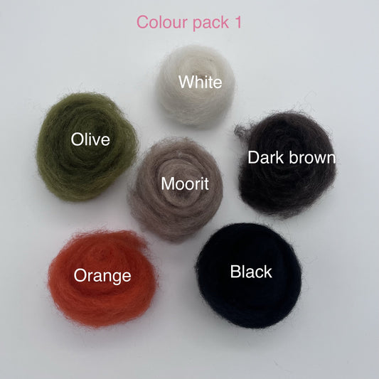 Romney wool pack- 6 colours (10-14 g of each), 4 packs to choose from