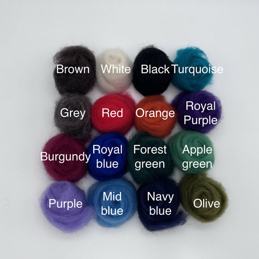 Romney wool pack- 16 colours (10-14 g of each)